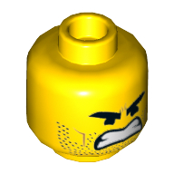 Деталь LEGO Minifig Head Angry, Open Mouth Teeth, Stoppled Beard, Желтый
