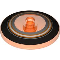 Деталь LEGO Dish 4 x 4 Inverted Radar with Black, Orange, and Metallic Silver Circles Print, Прозрачный неоново-оранжевый