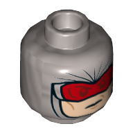 Деталь LEGO Minifig Head Determined, Red Visor, Матовый серебристый