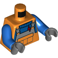 Деталь LEGO Torso Overalls, Pen, Pocket, Blue Sweater Print, Blue Arms, Dark Bluish Gray Hands, Оранжевый