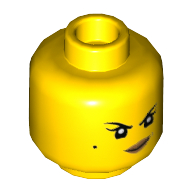 Деталь LEGO Minifig Head Ninjago Nya, Dual Sided, Eyebrows, Beauty Mark, Dark Tan Lips, Crooked Smile / Open Mouth Smile Print [Hollow Stud], Желтый