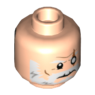 Деталь LEGO Minifig Head White Beard, White Eye with Scar, Светлый телесный