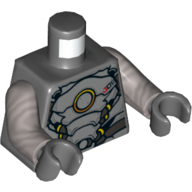 Деталь LEGO Torso Armour, Yellow Circle Print, Flat Silver Arms, Dark Bluish Gray Hands, Темный сине-серый