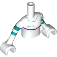 Деталь LEGO Minidoll Torso Girl with White Coat with Dark Azure Stripes Around Arms, Dark Purple Line Across Chest, Белый