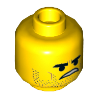 Деталь LEGO Minifig Head Dual Sided Angry Stern, Stoppled Beard, Mean Smile, Желтый