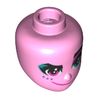Деталь LEGO Minidoll Head Purple Eyes, Dark Azure Eye Shadow, 3 Freckles, Smirk/Mean, Ярко-розовый