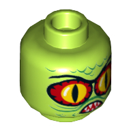Деталь LEGO Minifig Head Large Red/Yellow Snake Eyes, Green Scales, Mouth with Tan Teeth, Лайм