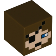 Деталь LEGO Minifig Head Modified Cube Minecraft Pixelated Face with Dark Brown Hair, Blue Eye, Eye Patch, Темно-коричневый