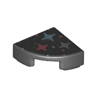 Деталь LEGO Tile Round 1 x 1 Quarter with Blue, Pink, Silver star print, Черный
