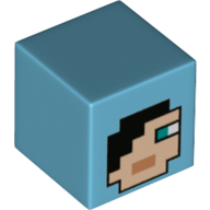 Деталь LEGO Minifig Head Modified Cube Minecraft Pixelated Face with Black Hair, Blue Eye, Средне-лазурный