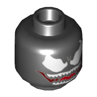 Деталь LEGO Minifig Head Venom, White Eyes, White Teeth, Red Tongue, Черный