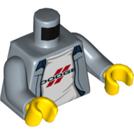 Деталь LEGO Torso Jacket, Open over White Shirt with Dodge Logo Print, Sand Blue Arms, Yellow Hands, Песочно-синий