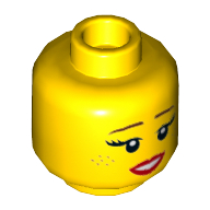 Деталь LEGO Minifig Head Female, Freckles, Eyelashes, Red Lips, Open Mouth Teeth, Желтый