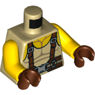 Деталь LEGO Torso Tank Top, Reddish Brown Straps, Buckle Print, Yellow Arms, Reddish Brown Hands, Песочный