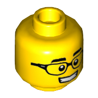 Деталь LEGO Minifig Head Black Glasses, Thick Eyebrows, Grin/Smile, Open Mouth, Teeth, Желтый