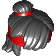 Minifig Hair Mid-Length Tousled, Top Knot Bun with Red Band and Headband