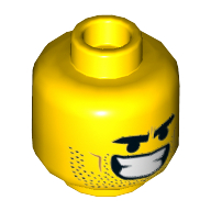 Деталь LEGO Minifig Head Means Grin, Teeth, Stoppled Beard, Желтый