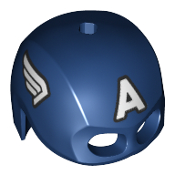 Деталь LEGO Minifig Helmet Mask, Top Hole, White Wings, White 'A' Print (Captain America), Темно-синий