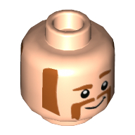 Деталь LEGO Minifig Head Reddish Brown Side Burns, Moustache, Thick Raised Eyebrows, Smile, Светлый телесный