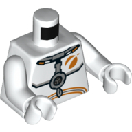Деталь LEGO Torso Space Suit, Gray Chest Device, Orange Mars Exploration Logo Print, White Arms and Hands, Белый