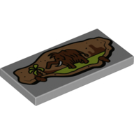 Деталь LEGO Tile 2 x 4 with Groove with Cave Painting of a Woolly Mammoth Print, Светлый сине-серый