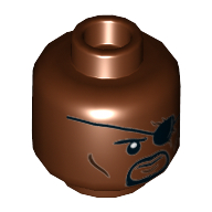 Деталь LEGO Minifig Head Black Eye Patch, Round Beard, Stern/Angry (Nick Fury), Красно-коричневый