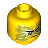 Minifig Head Gold Eyes, Angry, White/Gold Flames