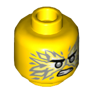 Minifig Head Light Bluish Gray Eyes, White/LBG Flames, Angry, Teeth