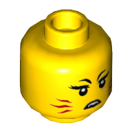 Деталь LEGO Minifig Head Female Angry, Red Stripes on Cheeks, Teeth, Fangs, Желтый