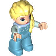 Деталь LEGO Duplo Figure, Hair with Braid over Left Shoulder, Medium Azure Legs, White Icicles on Chest Print (Elsa), Средне-лазурный