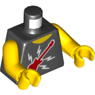 Деталь LEGO Torso with Red Guitar, Lightning Bolts Print, Yellow Arms and Hands, Черный