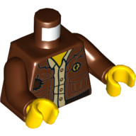 Деталь LEGO Torso Reddish Brown Jacket, Pockets, Dark Tan Shirt Print, Reddish Brown Arms, Yellow Hands, Красно-коричневый