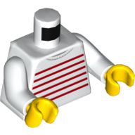 Деталь LEGO Torso Sweater with Thin Red Horizontal Stripes Print, White Arms, Yellow Hands, Белый