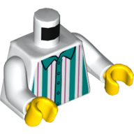 Деталь LEGO Torso Shirt with Dark Pink/Dark Turquoise Vertical Stripes Print, White Arms, Yellow Hands, Белый