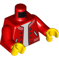 Деталь LEGO Torso Letterman Jacket with Buttons and Pockets, over White Shirt Print, Red Arms, Yellow Hands, Красный