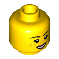 Деталь LEGO Minifig Head Freckles, Pink Lips, open Mouth Smile, Желтый