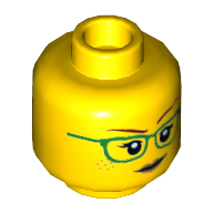 Деталь LEGO Minifig Head Female Dark Green Glasses, Stern Look, Raised Eyebrow, Peach Lips, Желтый