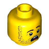 Деталь LEGO Minifig Head Stubble Beard, Open Mouth Scared, Teeth, Желтый