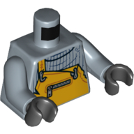 Деталь LEGO Torso Orange Overalls, Striped Shirt, Zipper Print, Sand Blue Arms, Black Hands, Песочно-синий