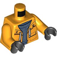 Деталь LEGO Torso Raincoat with Laces over Gray Pullover Print, Bright Light Orange Arms, Black Hands, Ярко-светло-оранжевый