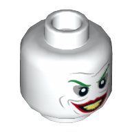 Minifig Head Joker, Green Eyebrows, Wide Smile with Red Lips, Small Eyes Prin