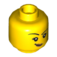Деталь LEGO Minifig Head, Eyebrows, Medium Dark Flesh Lips, Smirk with Raised Right Eyebrow / Licking Lips Print, Желтый