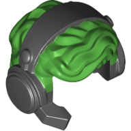 Деталь LEGO Minifig Hair with Headset Black Print, Ярко-зеленый