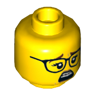 Деталь LEGO Minifig Head Reddish Brown Eyebrows, Black Glasses, Scared Open Mouth, Teeth, Braces, Желтый