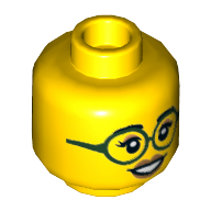 Деталь LEGO Minifig Head, Eyebrows, Dark Green Glasses, Medium Dark Flesh Lips, Closed Smile / Open Smile Print, Желтый