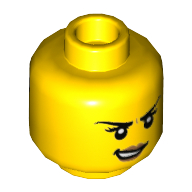 Minifig Head, Medium Dark Flesh Lips, Crooked Smile / Dark Pink, Dark Purple, and Dark Azure Sunglasses Print