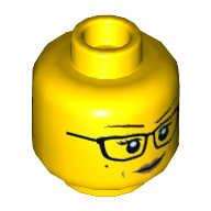 Деталь LEGO Minifig Head Black Glasses, Stern Smile, Peach Lips, Желтый