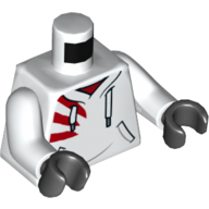 Деталь LEGO Torso Hoodie, White Laces, Red Stripes on Shoulder Print (Jack Davids), White Arms, Black Hands, Белый