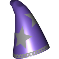 Деталь LEGO Minifig Hat Cone Drooping with Silver Stars Print, Темно-фиолетовый