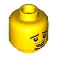 Деталь LEGO Minifig Head, Reddish Brown Eyebrows, Mustache Stubble and Goatee Print, Желтый